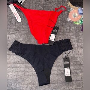 Fashion Nova Red and Black Lace Panty Duo